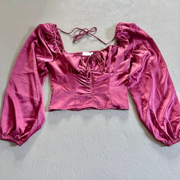 ASTR The Label Wine Red Milkmaid Balloon Sleeve Top Size M NWT - Picture 2 of 14